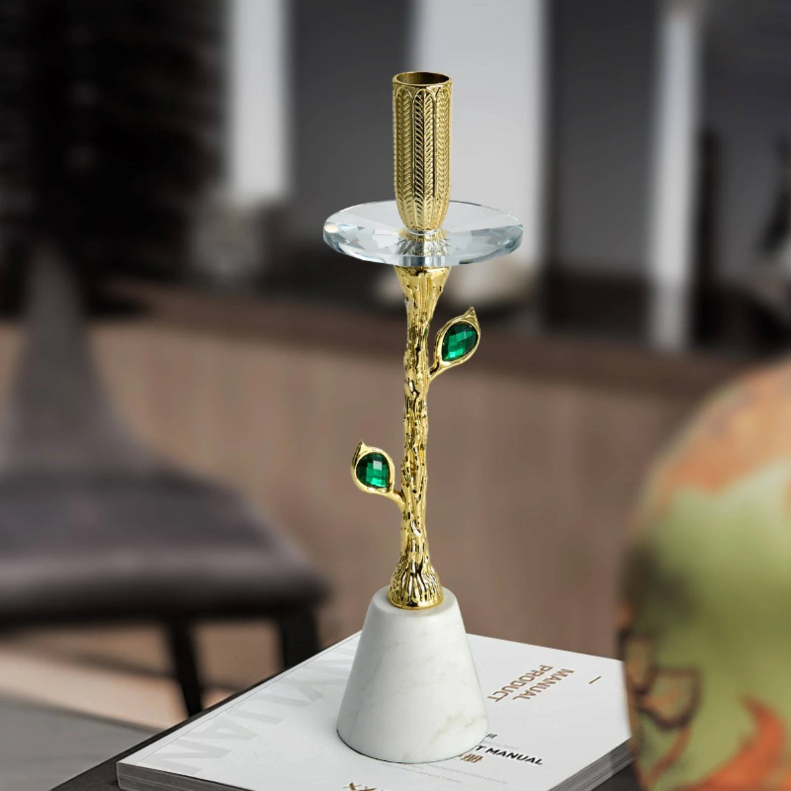 Candlestick Holder with Marble Base Tabletop Candle Holder with Marble Base Decorative Luxurious for Entryway, Living Room