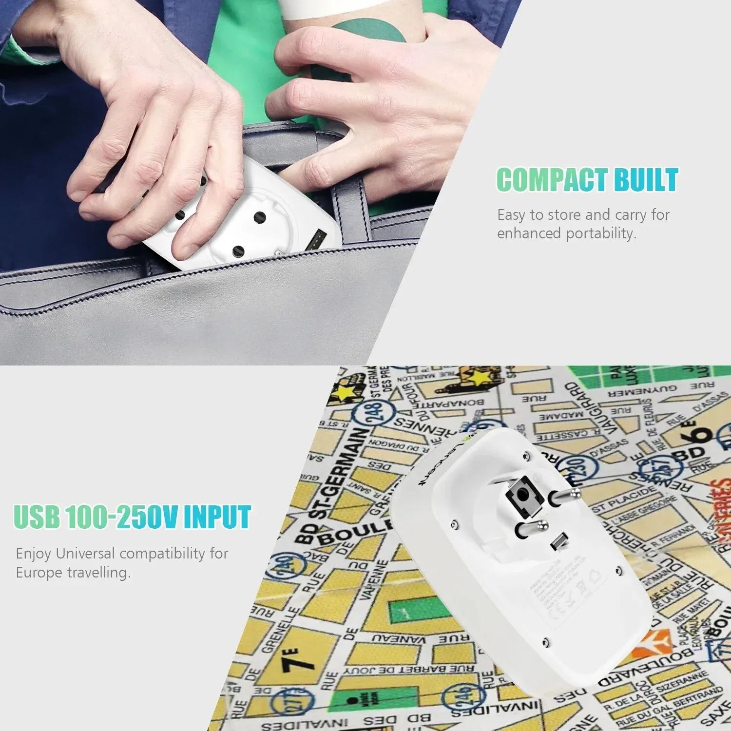 LENCENT EU Plug Настенная розетка Удлинитель USB-зарядное устройство с 3 розетками переменного тока + 2 USB-портами Многоразъемный адаптер 4000 Вт для дома/офиса