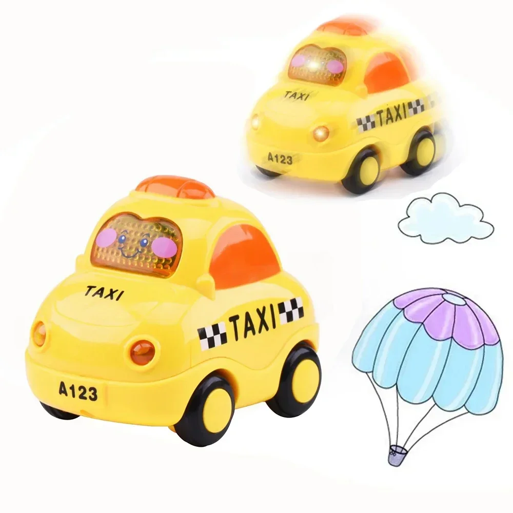 Mini jouet de voiture de dessin animé pour enfants, véhicules modèles à nervures en plastique, camion de pompier et taxi dos, cadeau pour enfants, garçons et filles