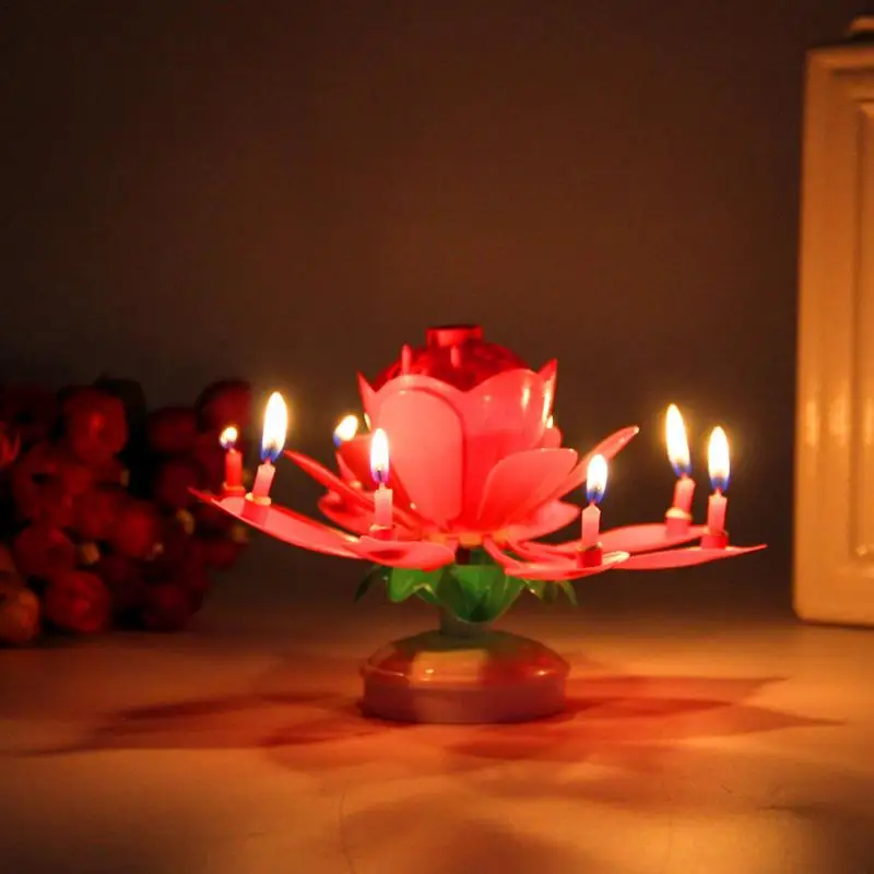 Musical Birthday Candle Creative Rotating Birthday Candle Cake Cupcake Candle LED Festive Electric Lotus Candles Flower Candle