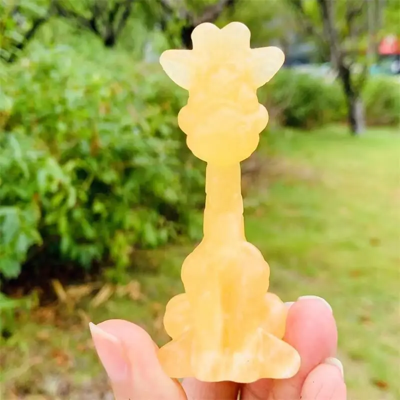 12CM Natural Yellow Calcite Giraffe Carving Animal Landscaping Healing Christmas Home Decoration Gift 1pcs