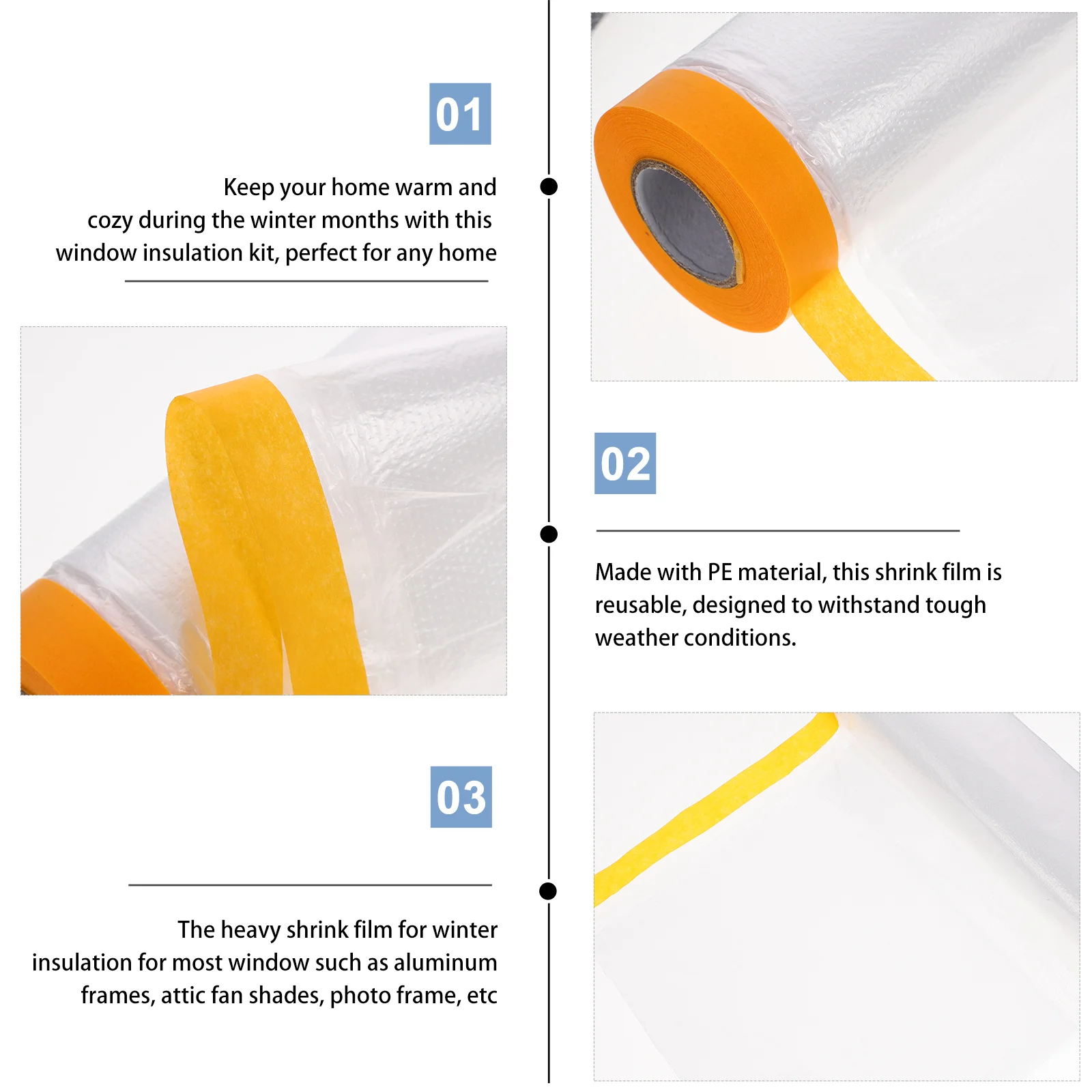 Window Insulation Kit Film Plastic Covering for Winter Outdoor Indoor Shrink Winterizing