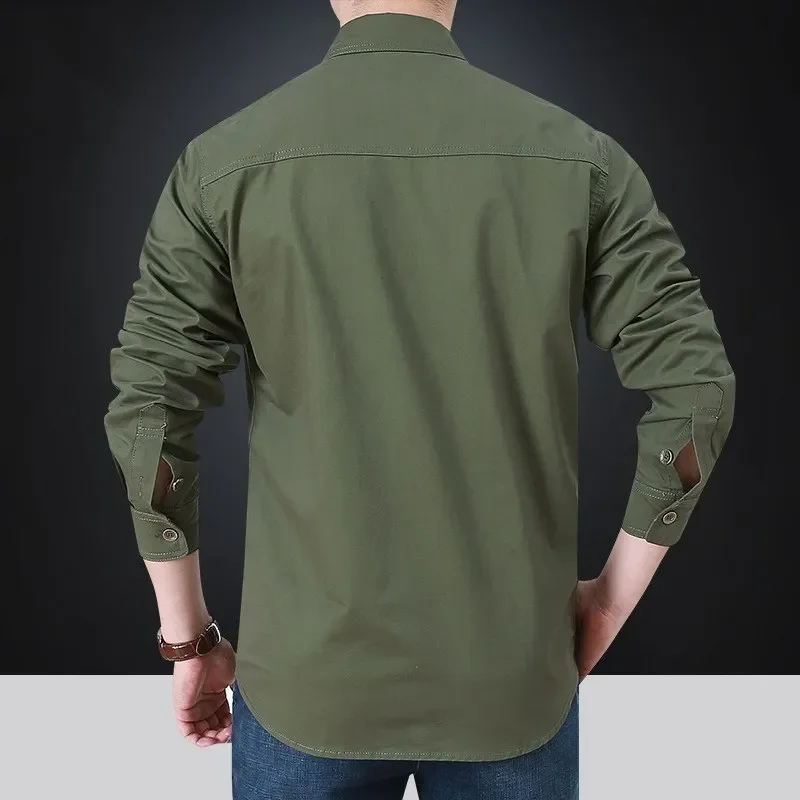 Motocross motorcycle tactical cargo shirt men Spring Autumn long sleeve loose casual shirts cotton lapel cardigan Tops Military