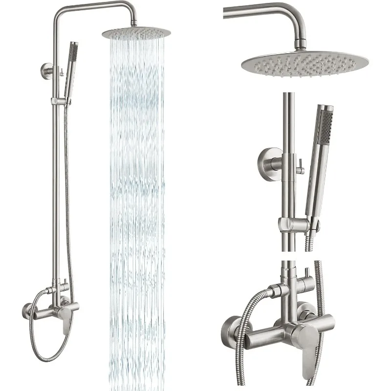 

Outdoor Shower Faucet SUS304 Shower Fixture System Combo Set Rainfall Shower Head Single Handle High Pressure Hand