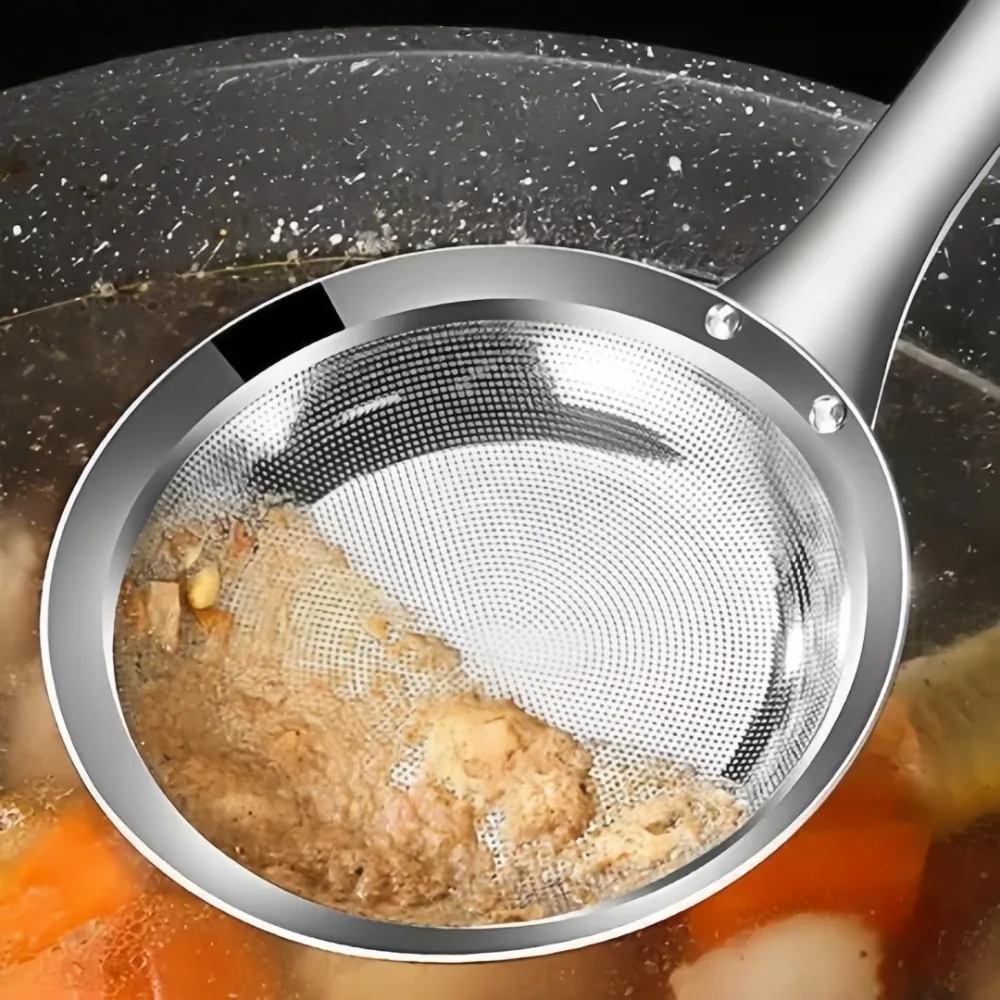 2pc Stainless Steel Fine Mesh Oil Filter Spoon Long Handle Strainer Multipurpose Oil Skimming Foam Filter Mesh for Kitchen Tool