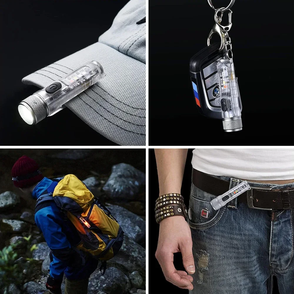 Mini Flashlight LED Multi-function Waterproof Keychain Flashlight Portable Waterproof Magnetic Warning Camping Torch Light