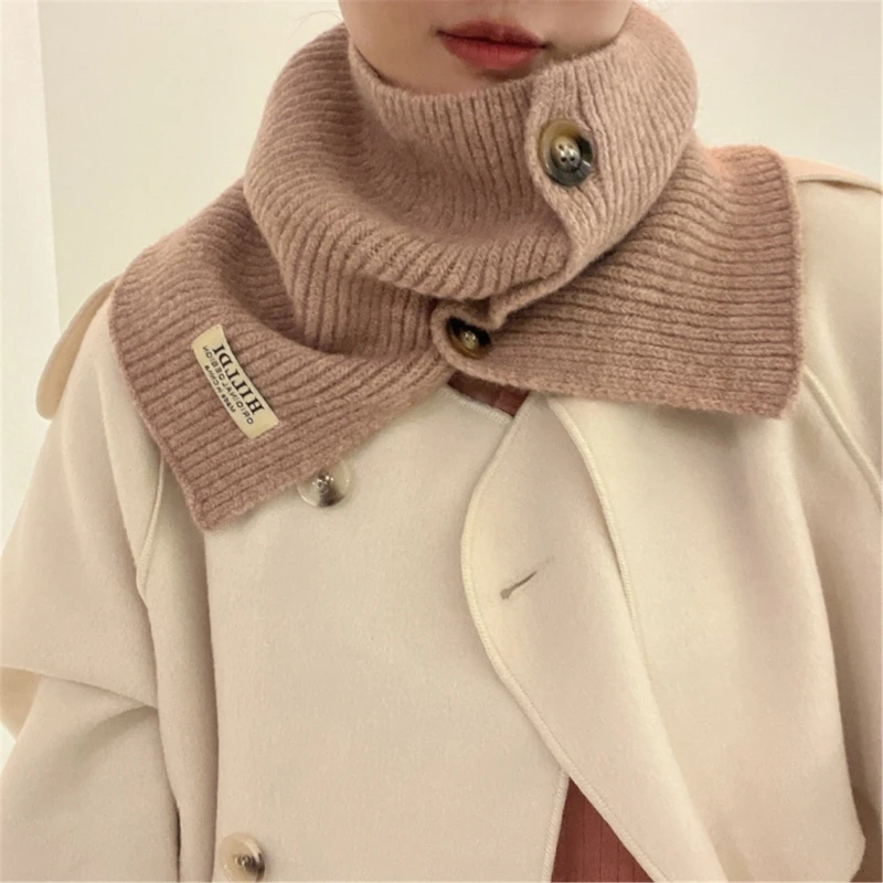 

Cable Knit Wrap Button Scarf Winter Warm All-Matching Button Scarf Neck Protections Knit Neckerchief Windproof M6CD