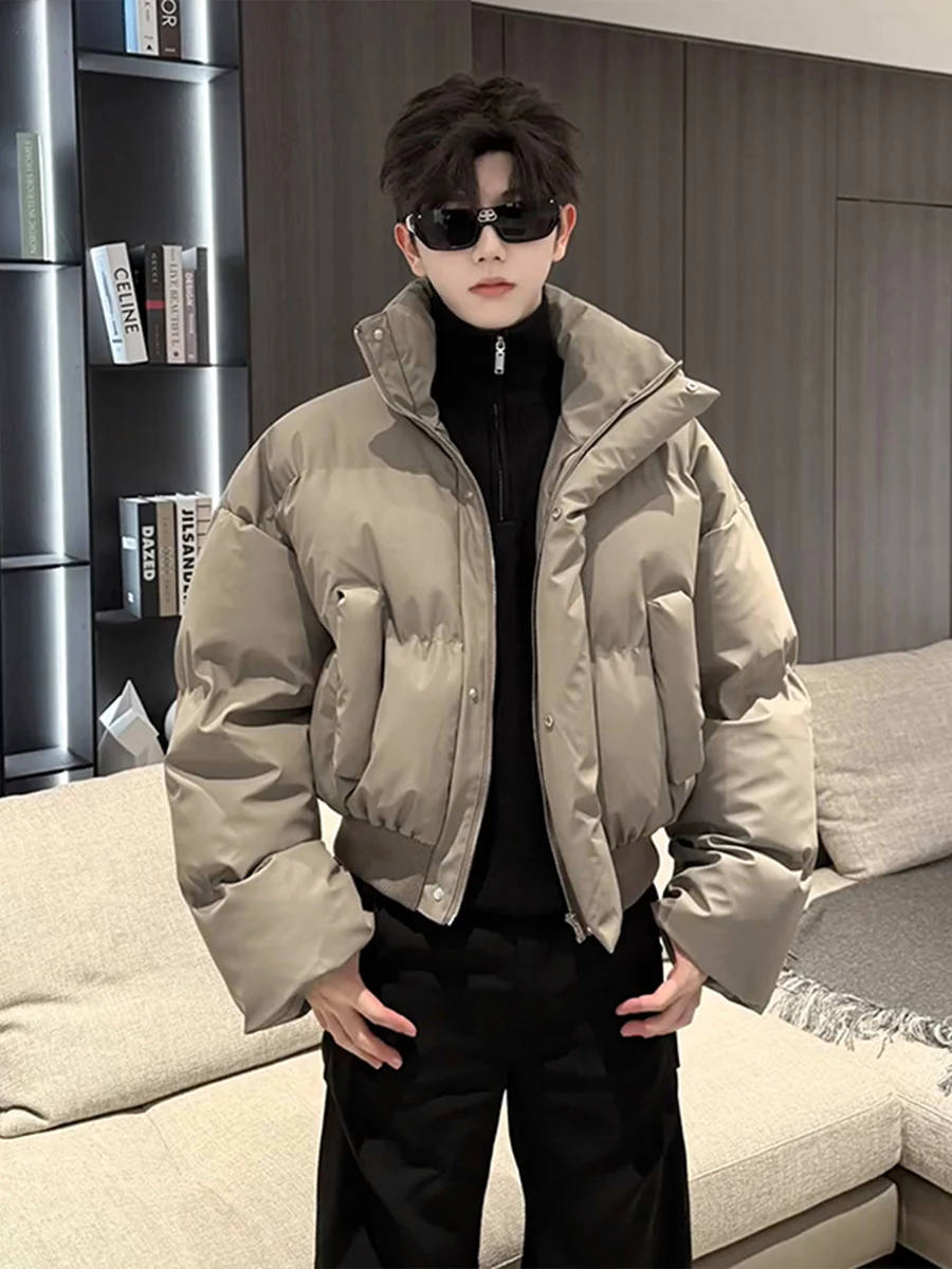 

Men's ort PU Leather down Cotton Jaet Winter Thiened Bread Sle Warm Coat Stand Collar Zipper Closure Faionable Oute...