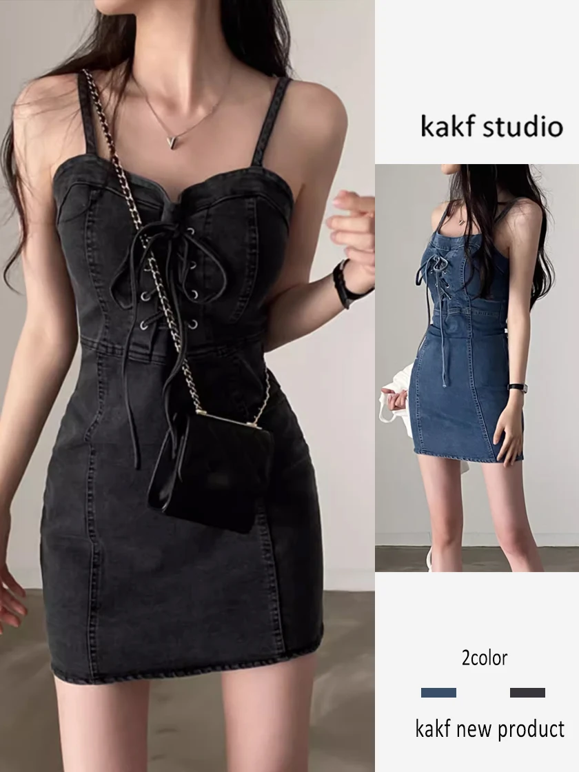 Sommer Chic Design Sinn Belted Abnehmen Sexy ort Denim Dr frauen A-linie Rock Hohe Taille Koreanische Sle Pendeln Dr