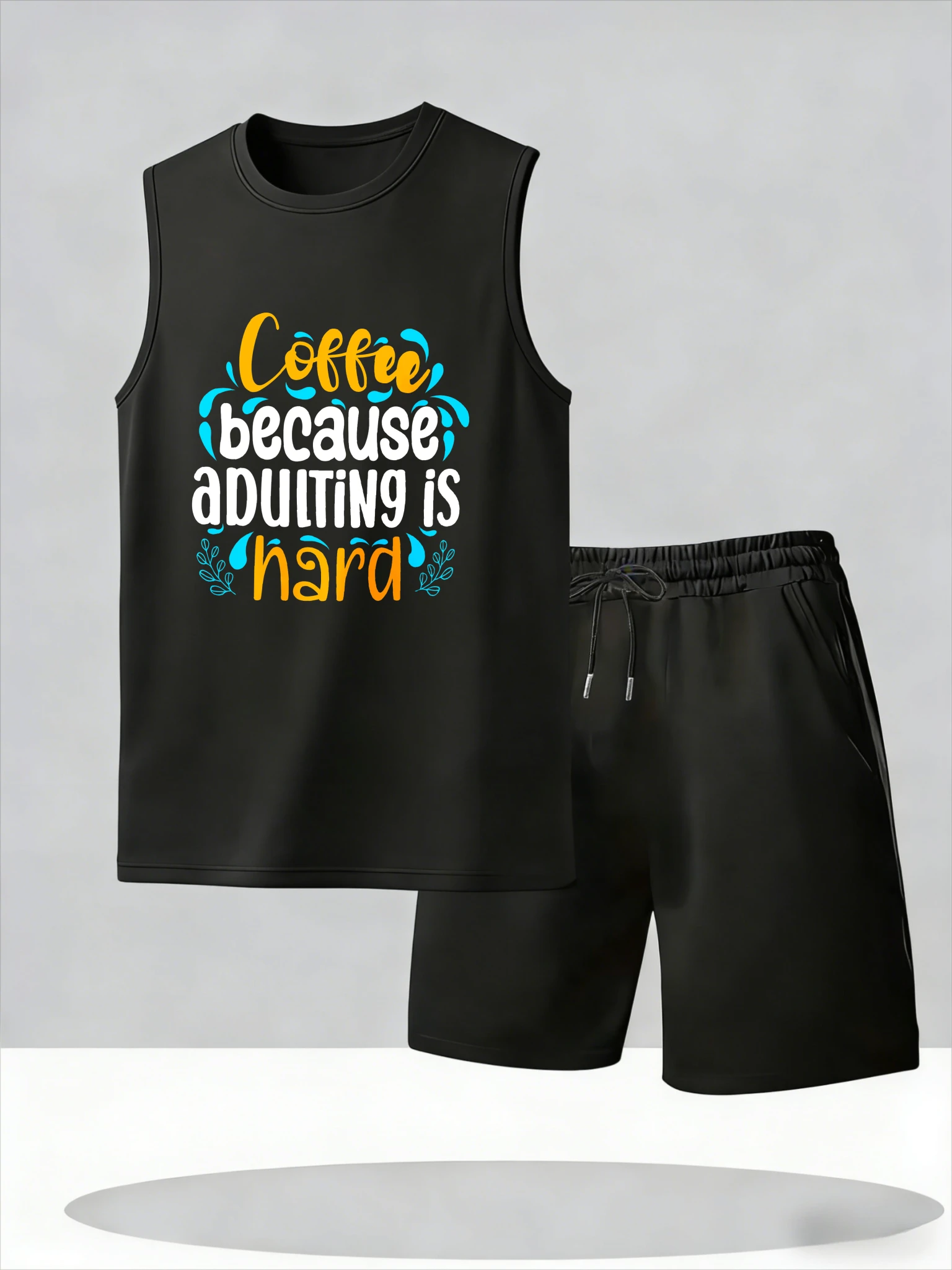

Men's Tank Top Sets 2026 Summer Thin Quick Dry outfits two piece Breathable seaside sports beach oversize men's suits crewneck