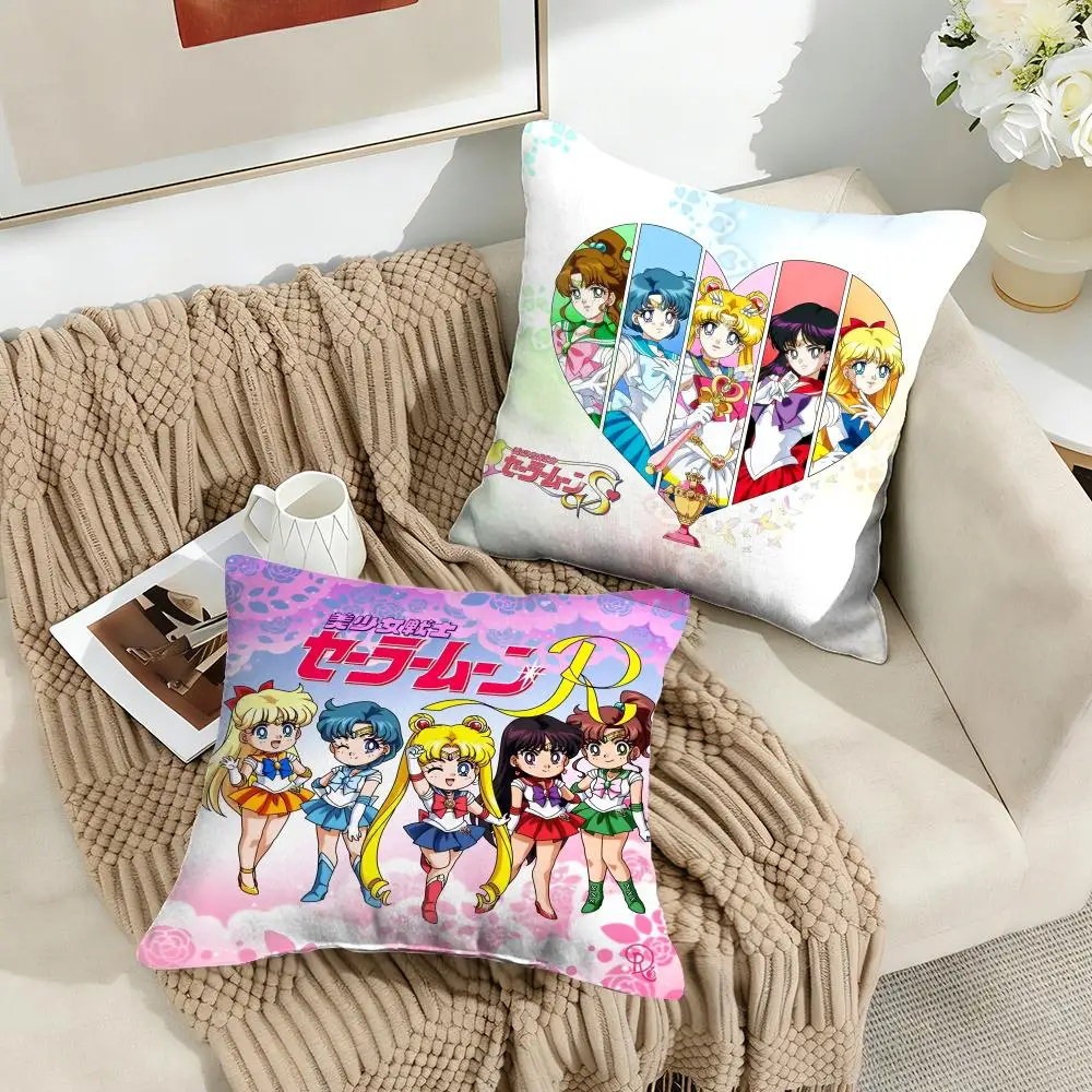 S-SAILOR Anime M-MOON Cushion Cover Silky Short Plush Invisible Zipper Dustproof Sofa Pillow Case for Home Decor