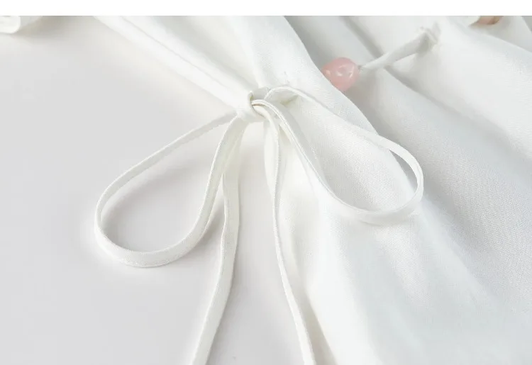 SENTUBILA Damen A-Linien-Kleid, weiß, V-Ausschnitt, asymmetrischer Schnitt, farblich abgesetzte Details, mit Perlen verziert, mit Bändern, kurze Puffärmel, Kleid 162LO5948 – Detail 35
