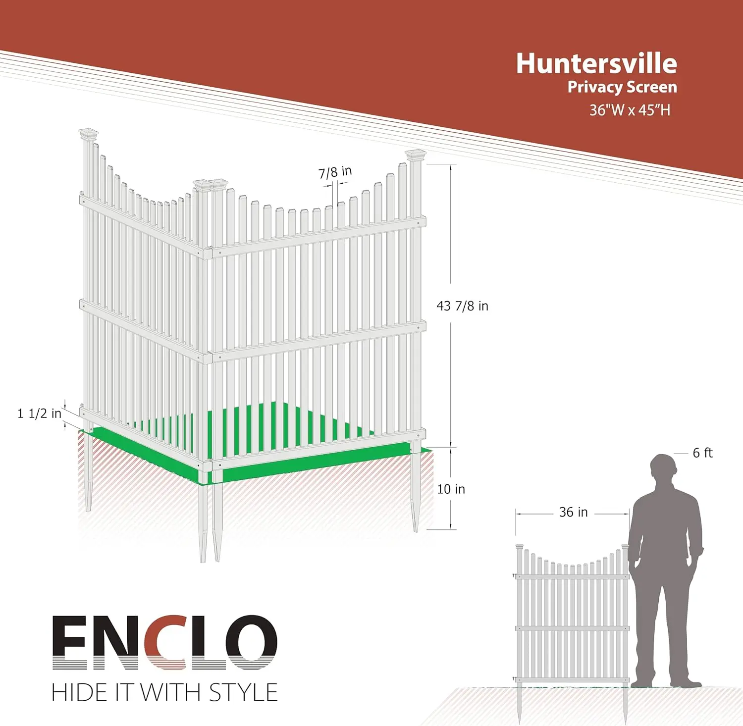 45"H x 36"W White Vinyl Privacy Screen, 2 Panels for Outdoor Enclosure and Fence with Easy Installation