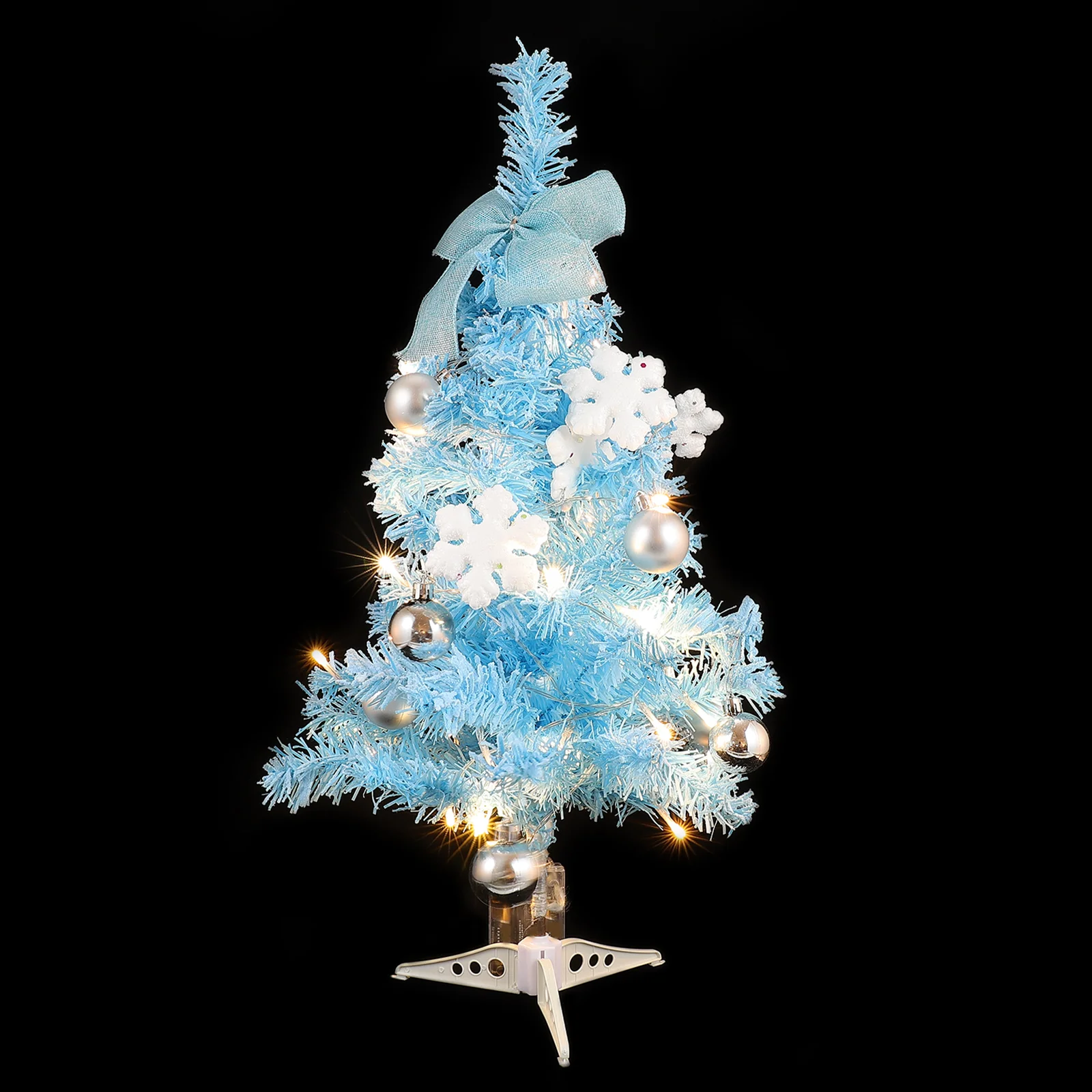 

Christmas Decor Mini Tree Decoration Set Tabletop Small with Lights Artificial Blue Pvc