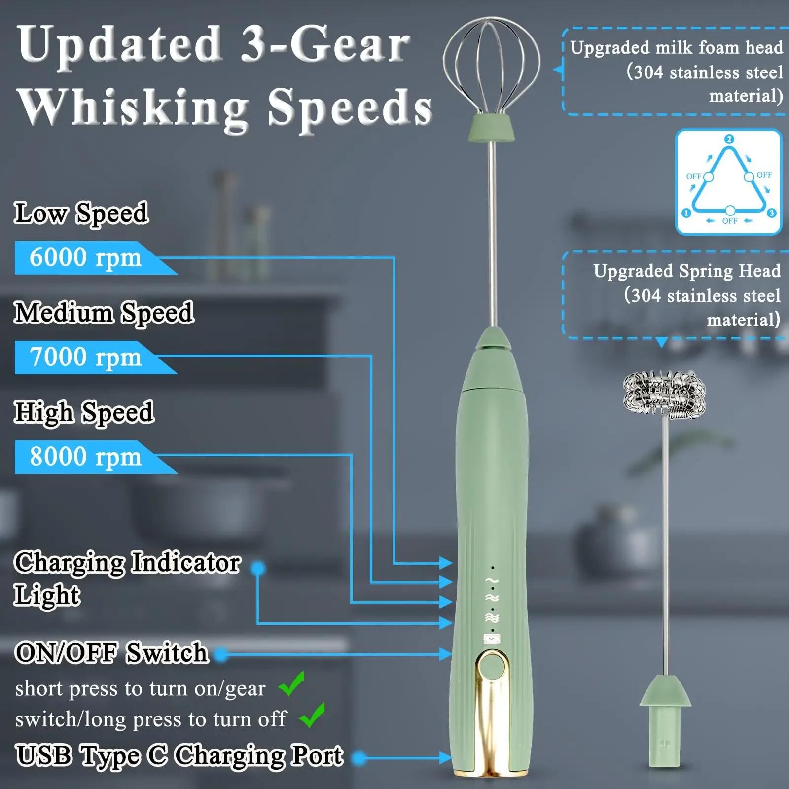 ห้องครัวที่มีประสิทธิภาพ Frother นมมือถือโฟม Maker สําหรับ Lattes - ปัดเครื่องดื่มผสมสําหรับกาแฟไฟฟ้าชาร์จไข่ Beater