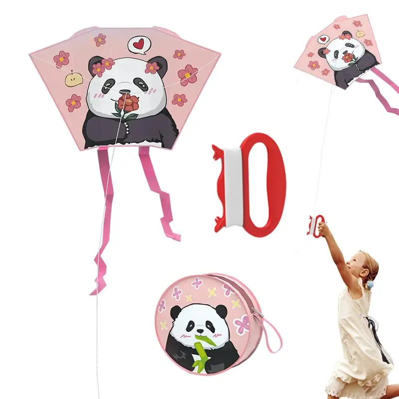 Easy To Fly Kites For Kids Pocket-Sized Colourful Cartoon Panda Kite Stable Structure Design Mini Fly Beach Kites For Beginners