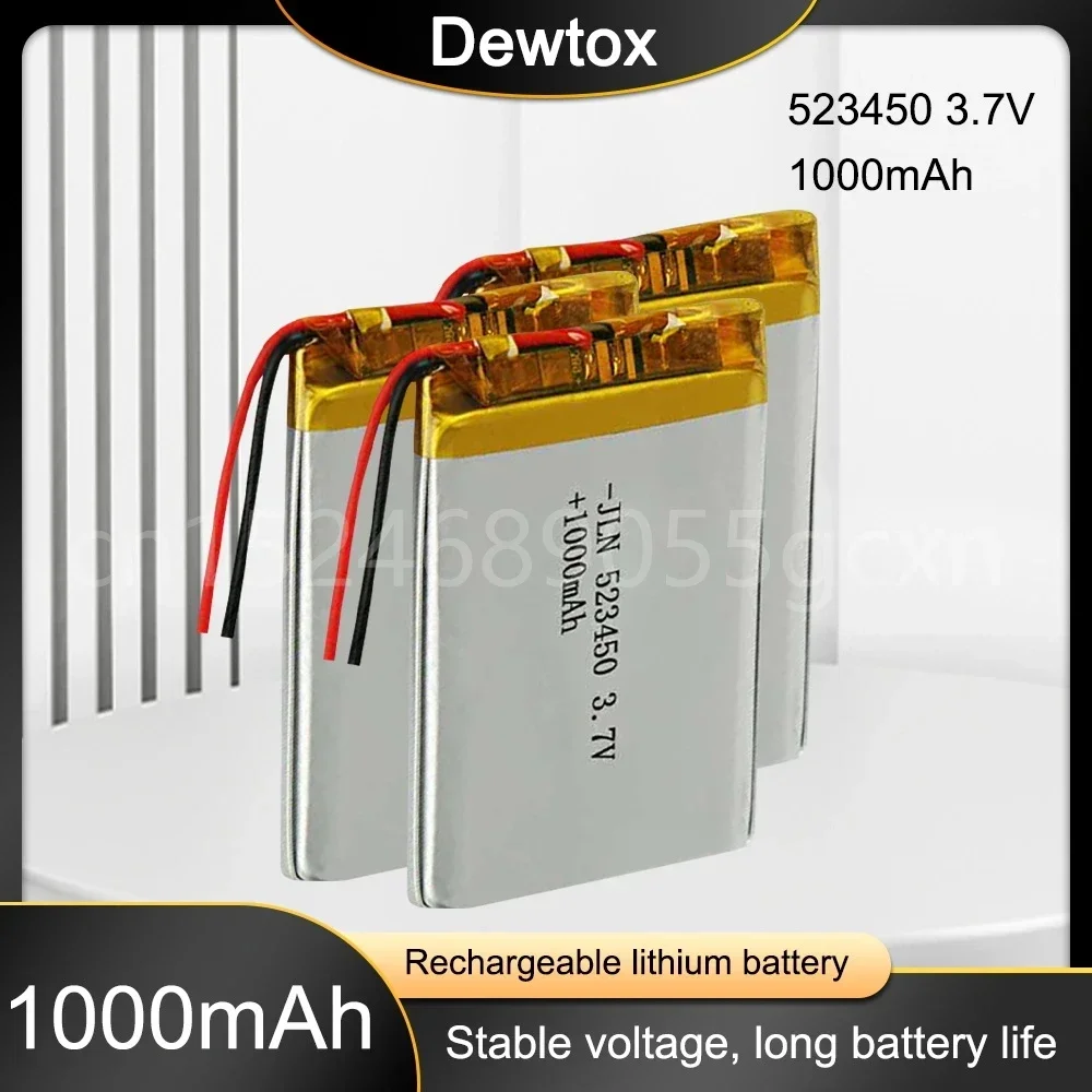 3.7V Lipo Cells 523450 1000mah Lithium Polymer Rechargeable Battery for MP3 MP4 MP5 GPS Smart Phone DVD LED Lamps Bluetooth Toys