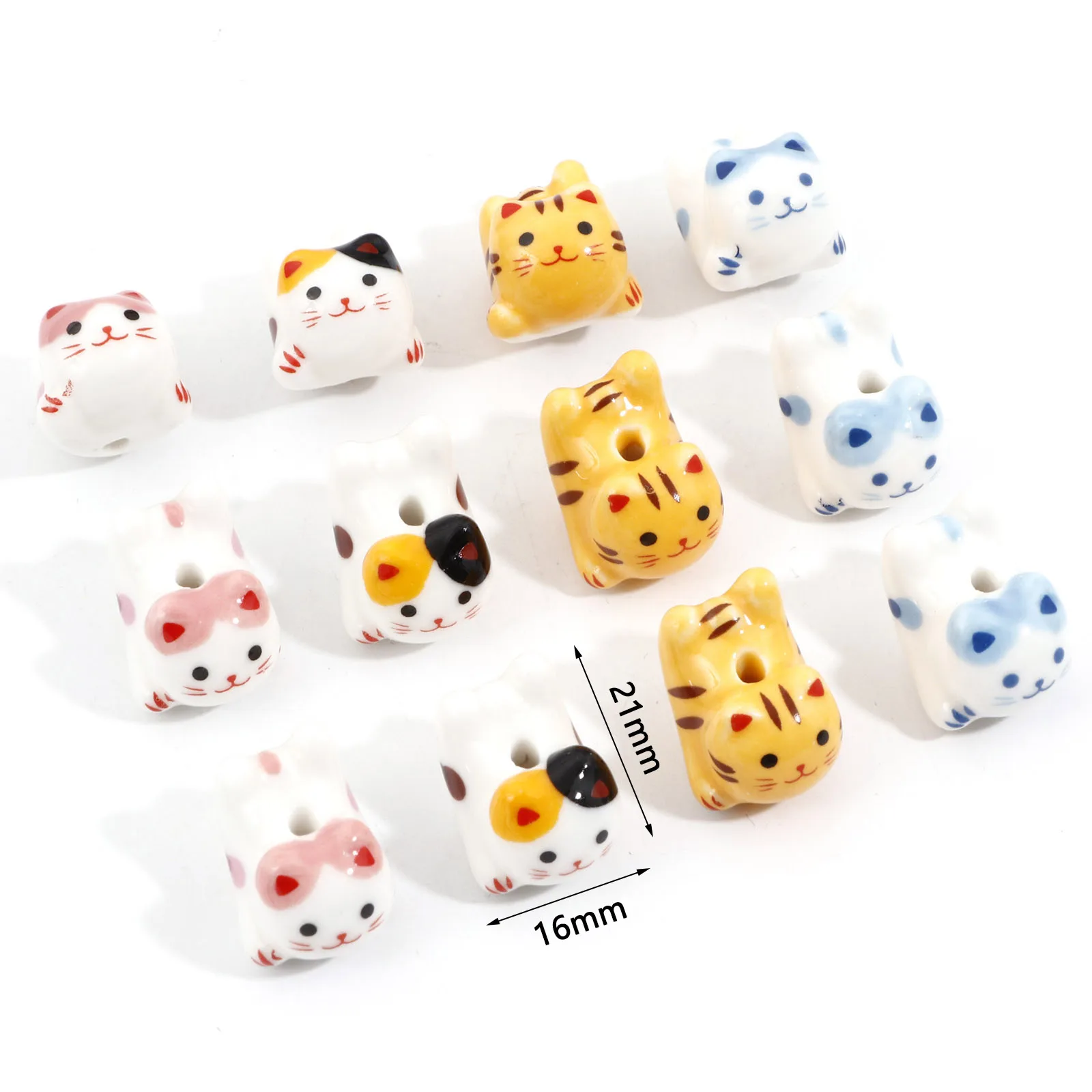 Cute 3D Cat Animal Ceramic Beads For DIY Charm Jewelry Making Bracelets Necklace About 21mm x 16mm, Hole: Approx 2.4mm, 2 PCs