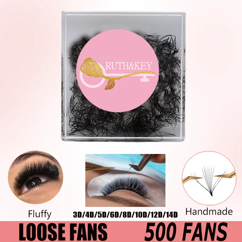 

Ruthkey 500 Fans Promade Lashes 5D 8D 10D14D 0.05 0.07 Natural Handmade Fake Premade Individual Thin Base Loose False Eyelashes