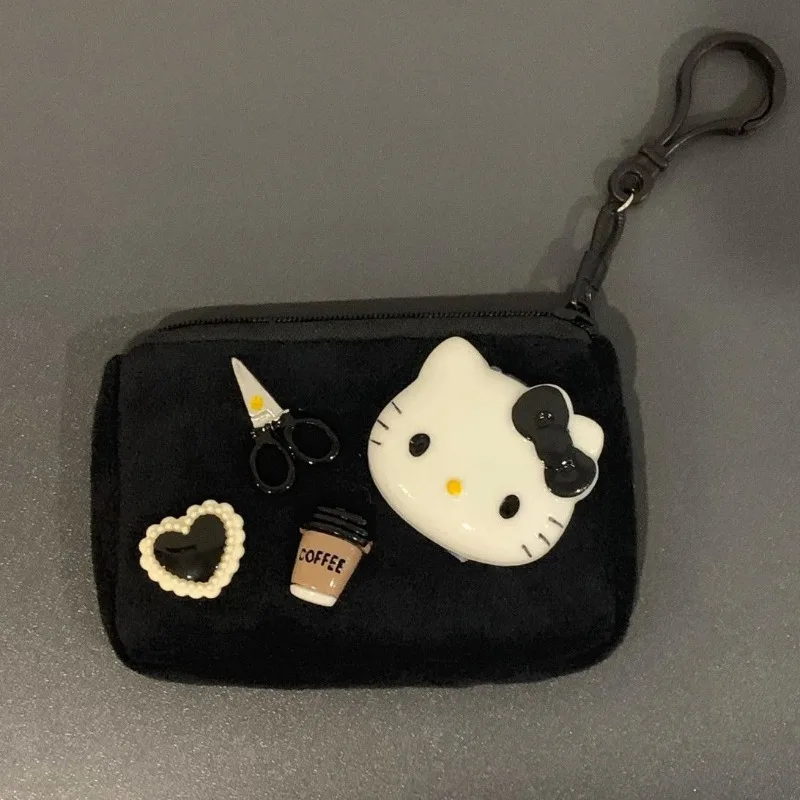 Xiuya Cute Hello Kitty Wallets for Women Y2k Black Fashion Small Cartoon Coin Purse Original Kawaii Female Luxury Designer Bags