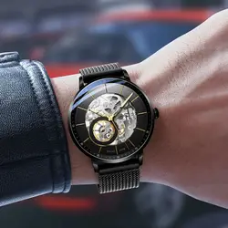 SOLLEN fully automatic mechanical men's watch hollowed out watch all steel mesh with business men's watch