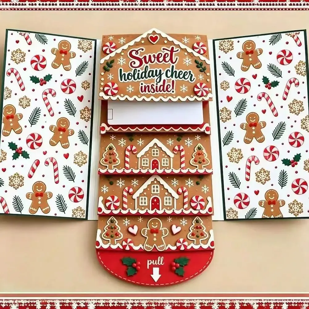 Handmade Card Booklet Pull Interactive Holiday Card Xmas Gift Card Holder For Family Friends Greeting Envelope Gifting Card