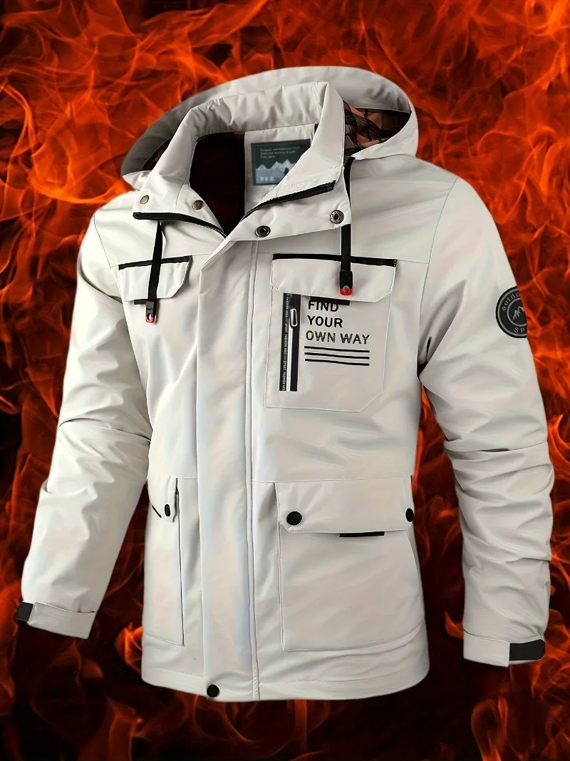 

Men'S Casual Hooded Jacket Outdoor Coat with Lining,Polyester Filler, Zip-Up Front Pockets Non-Stretch Fabric Casual Outerwear