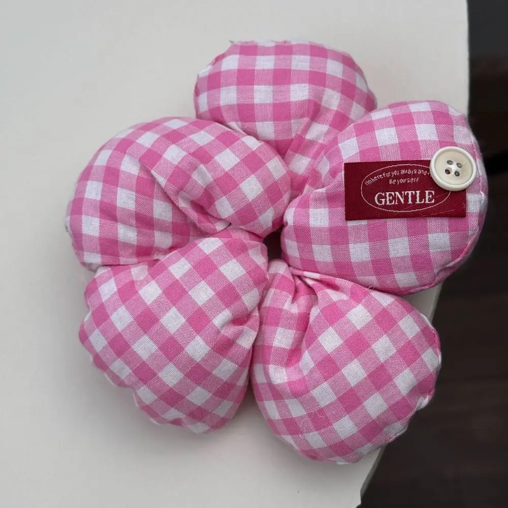 

Sweet Flower Hair Scrunchies Cloth Lattice Exaggerated Hair Ring Ponytail Holder Korean Style Oversized Hair Tie Lady