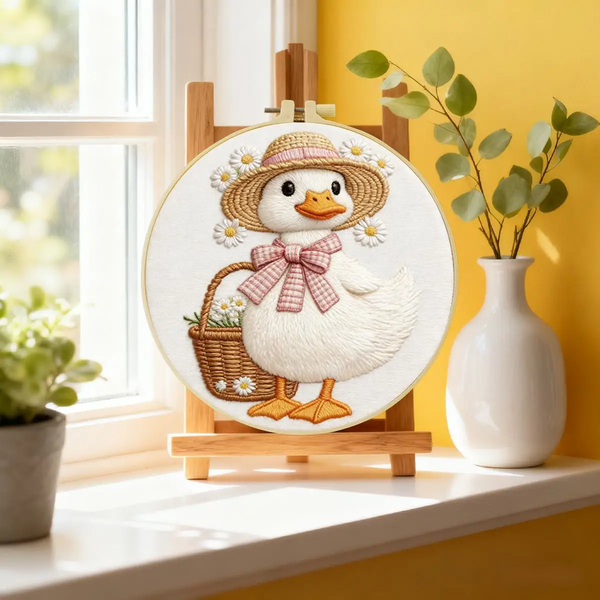 1 Stück 20X20CM/15X15CM 7,87/6,3 Zoll Enten-Stickerei-Starter-Kit DIY-Kit DIY-Stickerei-Set Handarbeiten Nadelkunst Heimdekoration – Detail 1