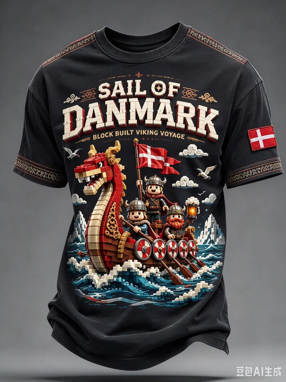 Danish Building Blocks Viking Dragon Boat 3DPrint Sport Quick-dry Breath Men T-Shirt Outdoor Street Casual Parent-Child Clothing