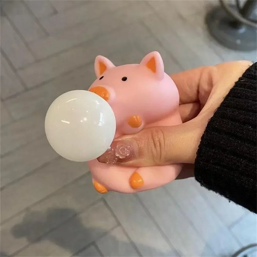 Cartoon TPR Pig Spit Bubbles Pinch Music Vent Toys Squeeze Bubbles Decompression Release Artifact Doll Kid Adult Stress Relief