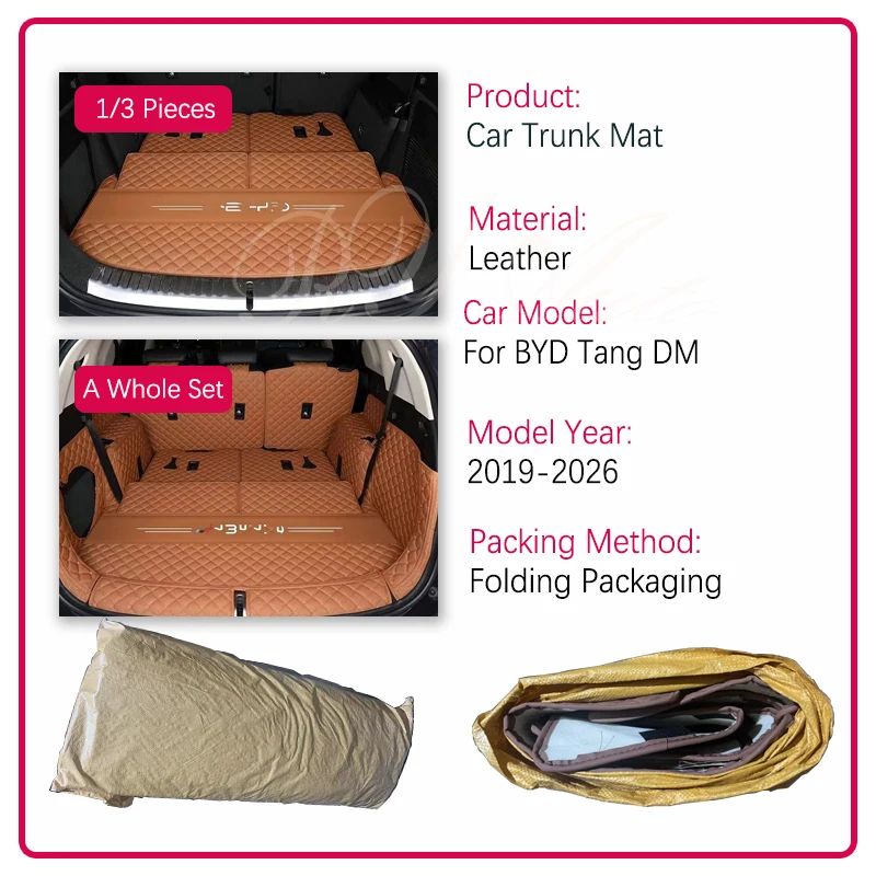 Leather Car Trunk Mats For BYD Tang DM-i DM-p Tan EV 2019~2026 5seat 6seat 7seat Anti-dusty Storage Cargo Cover Auto Accessories