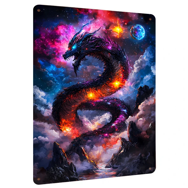 Cosmic Dragon Totem Metal Wall Art Chinese Fantasy Style Home Decor Hanging Ornament