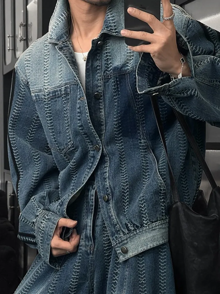 Designer Mens New Single Breasted Denim Jacket Jeans Two Piece Set Streetwear Loose Fit Cowboy Outfits Casual Male Matching Sets