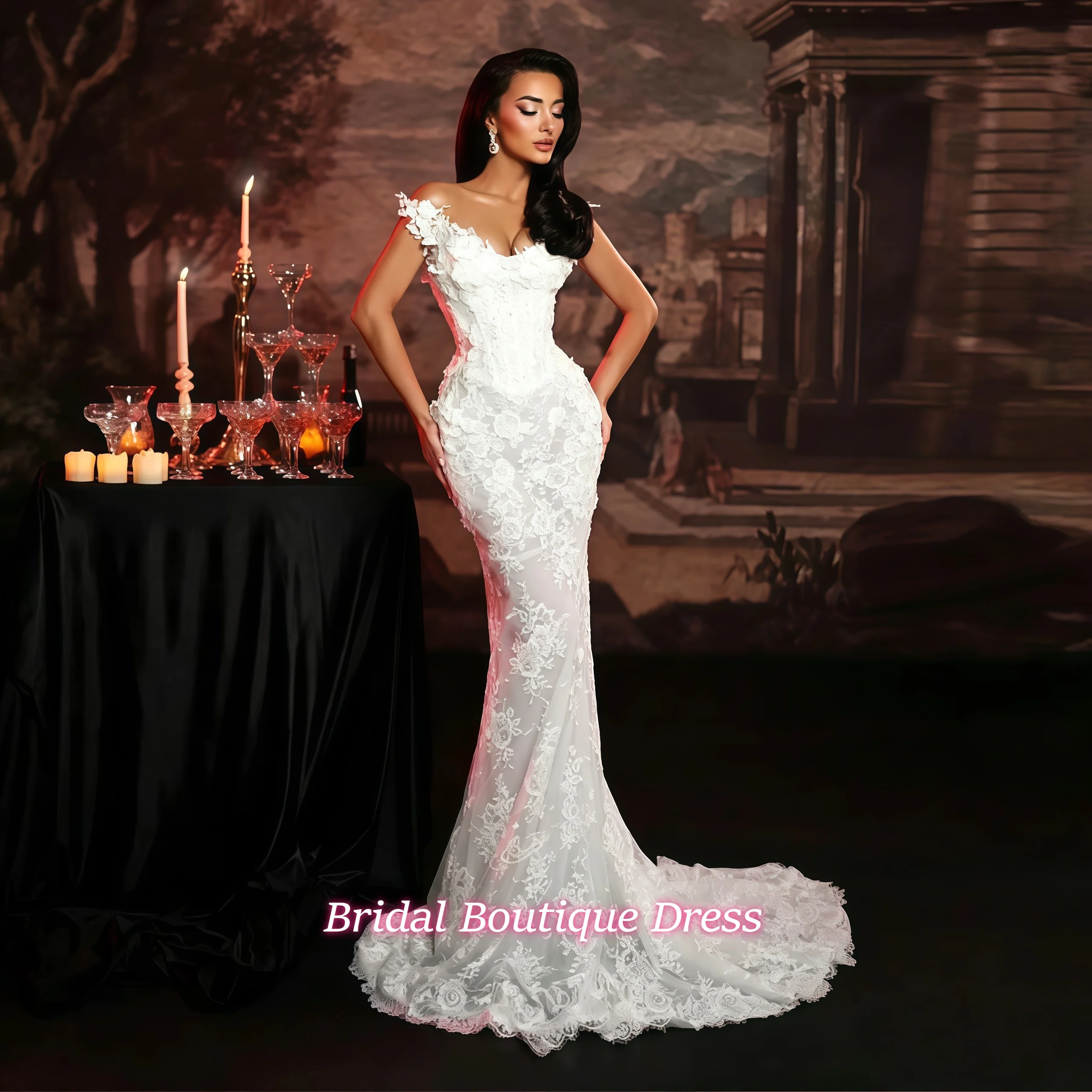 

New Arrival Elegance Lace V-Neck Mermaid Wedding Dress Robe De Marriage Beaded Appliques Off The Shoulder Bridal Gowns