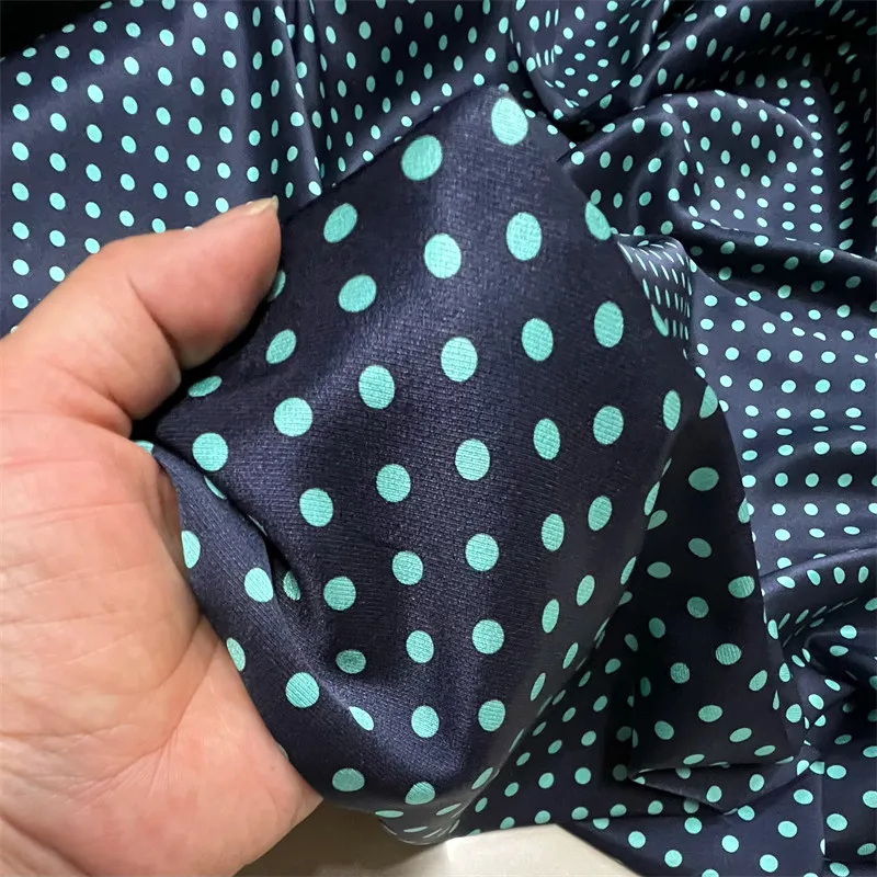 Dark Blue Sole Blue Polka Dot 19 Momme Twill Silk Fabric Stretch Silk Summer Polka Dot Skirt Cheongsam Cloth