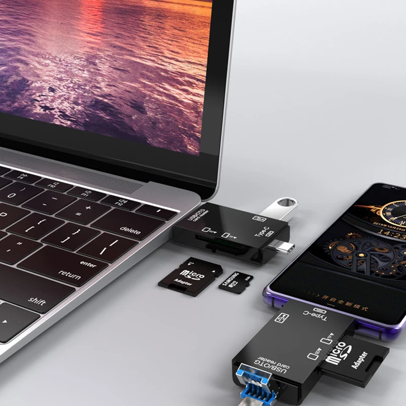 3 أنواع واجهة متعددة الوظائف OTG 2.0 مع قارئ بطاقات يدعم USB 3.0/TYPE C/Micro USB وSD/TF قراءة بطاقة PC Phone Pad