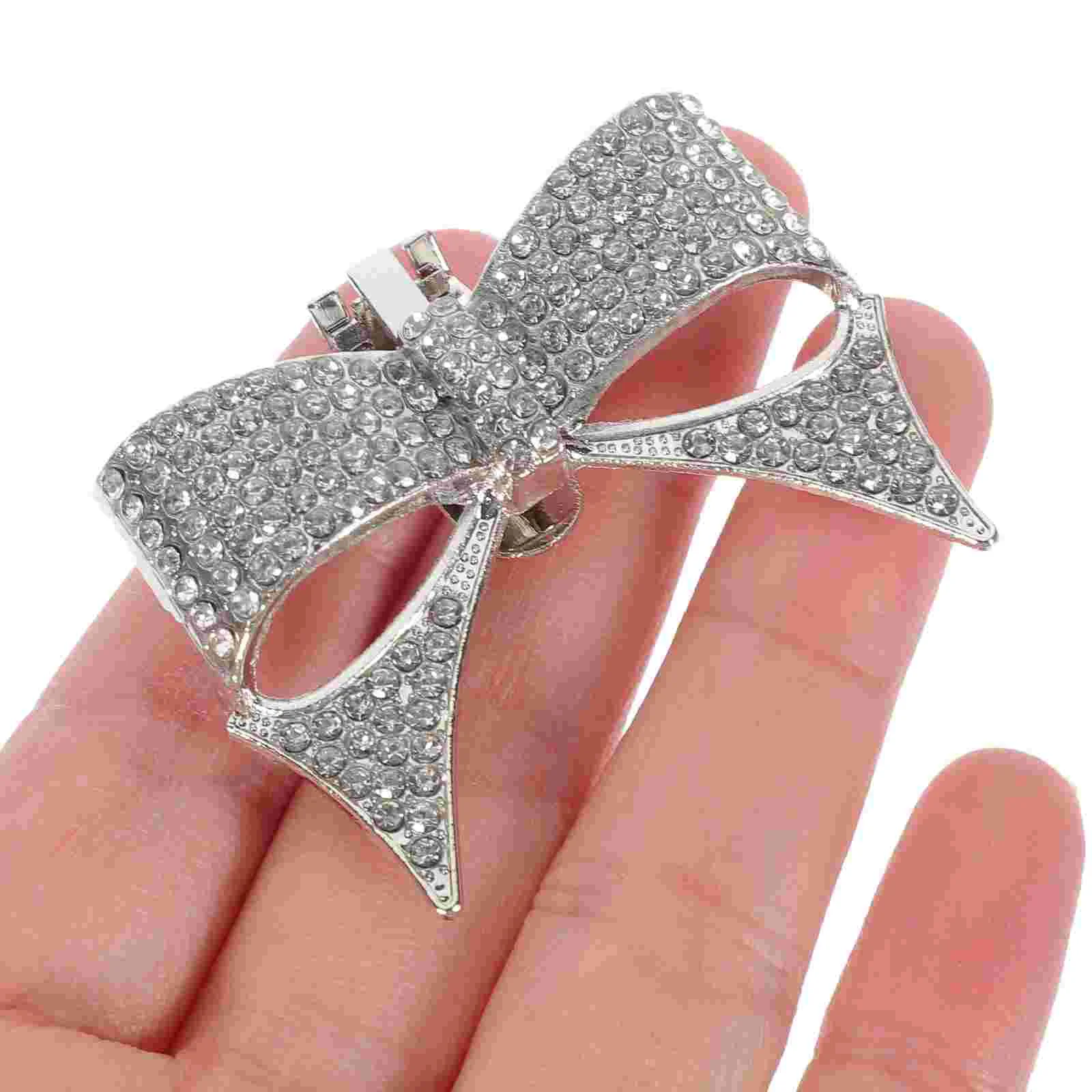 High end Silver Bowknot Shoe Buckle Pair Fashionable Unique Shoe Decoration Rhinestone Bow knot Design Bright Shiny for Parties