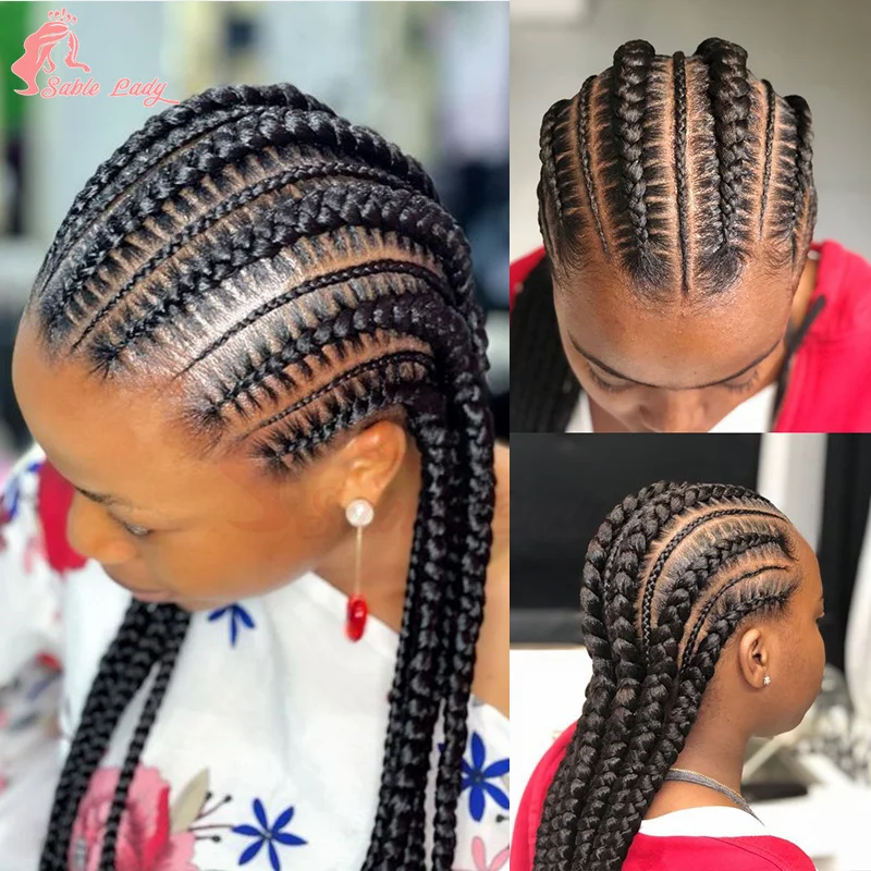 

36" Cornrows Box Braided Wigs Synthetic Full Lace Front Wigs For Black Women Knotless Box Full Lace Braided Wigs With Baby Hair