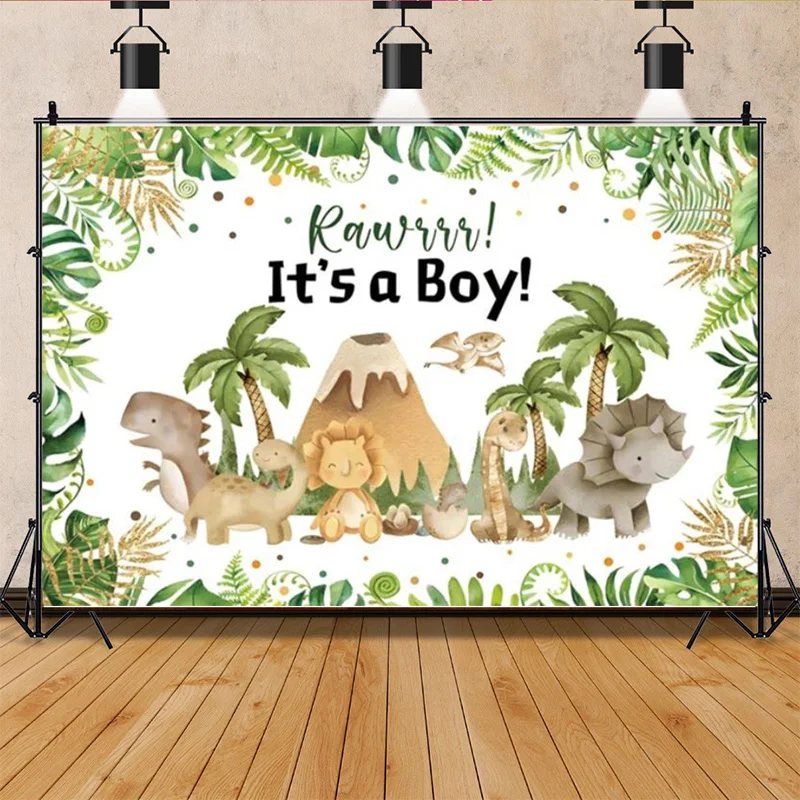 Cartoon Dinosaur Happy Birthday Party Decoration Newborn Photography Backdrop Props Photocall Baby Shower Photo Background HR-01