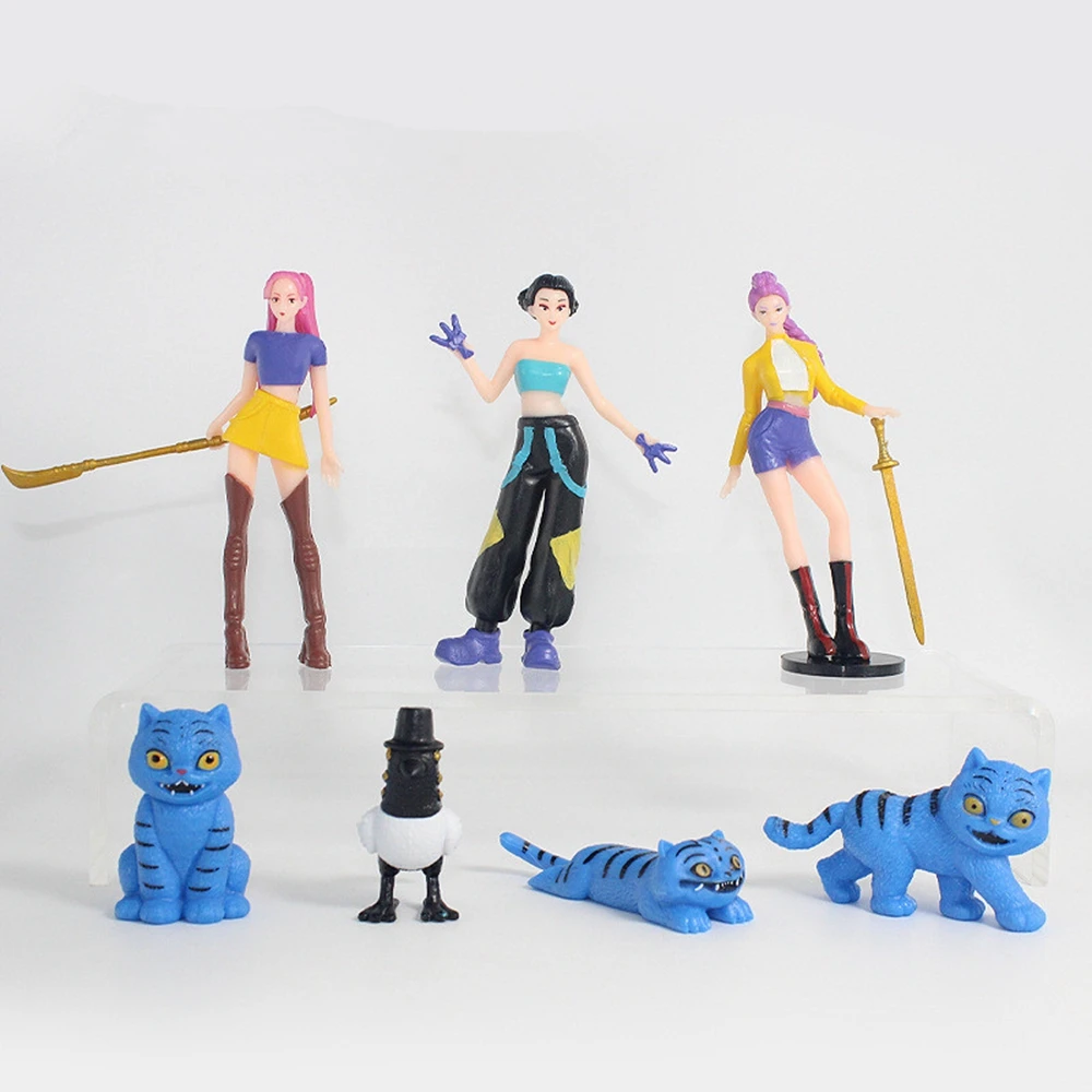 

Набор из 7 фигурок аниме-персонажей K-pop «Охотники на демонов»: стоящие фигурки милых тигров и воронов из ПВХ, коллекционная модель, подарок для детей, игрушка