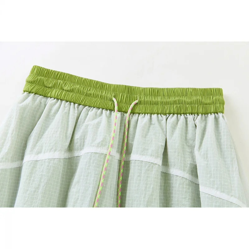 QICHE Women Water‑Repellent Double‑Layer Semi‑Sheer Fake Two‑Piece Loose A‑Line Midi Skirt Outdoor Casual Bottoms