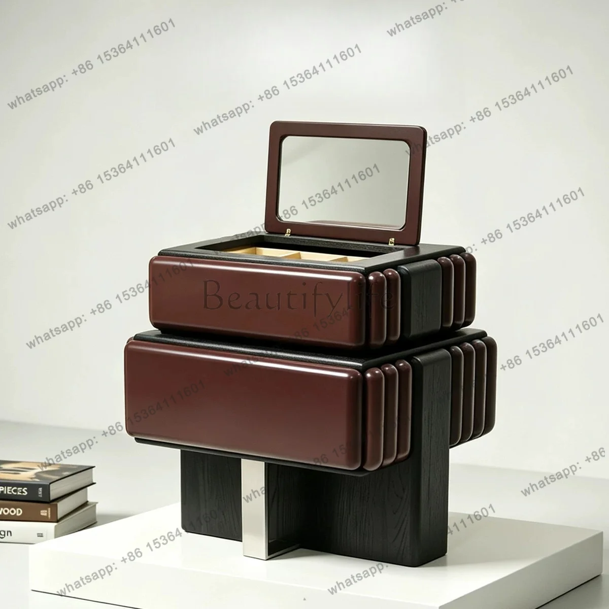 PG retro-style block square nightstand rotatable creative geometric shape large capacity multifunctional bedside storage cabinet