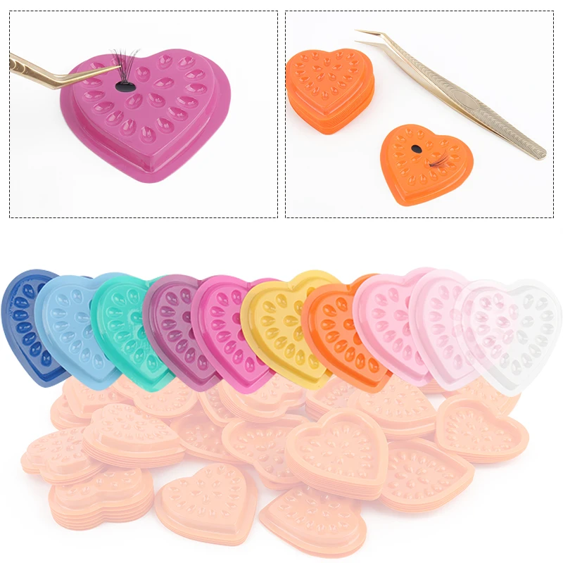 100 Pcs Heart shape Eyelash Glue Stand Holder Adhesive Pallet Pvc Gasket Grafting Lashes Pads  Extension Supplies Makeup Tools