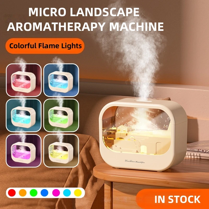 Transparent Micro Landscape Spray Fragrance Dispenser with Colorful Atmosphere Lamp Built-in Aromatic Humidifier for Home Decor