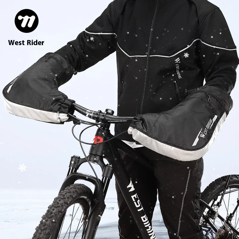 قفازات الدراجة المقاومة للرياح، أغطية مقود الدراجة الحرارية المبطنة بالصوف لشتاء الدراجة الإلكترونية على الطرق الجبلية