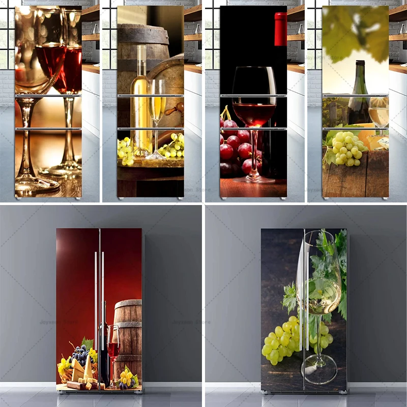 Home Kitchen Wine Glass Refrigerator Sticker Removable Waterproof Double Door Refrigerator Bathroom Sliding Door Sticker