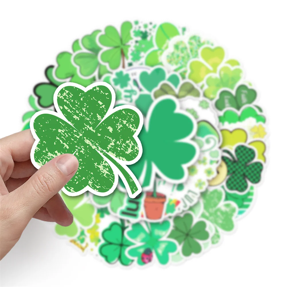 10/30/50PCS Four-leaf Clover Cartoon Lucky Plant Graffiti Waterproof Sticker Creative Trend Personality DecalSkateboardWholesale