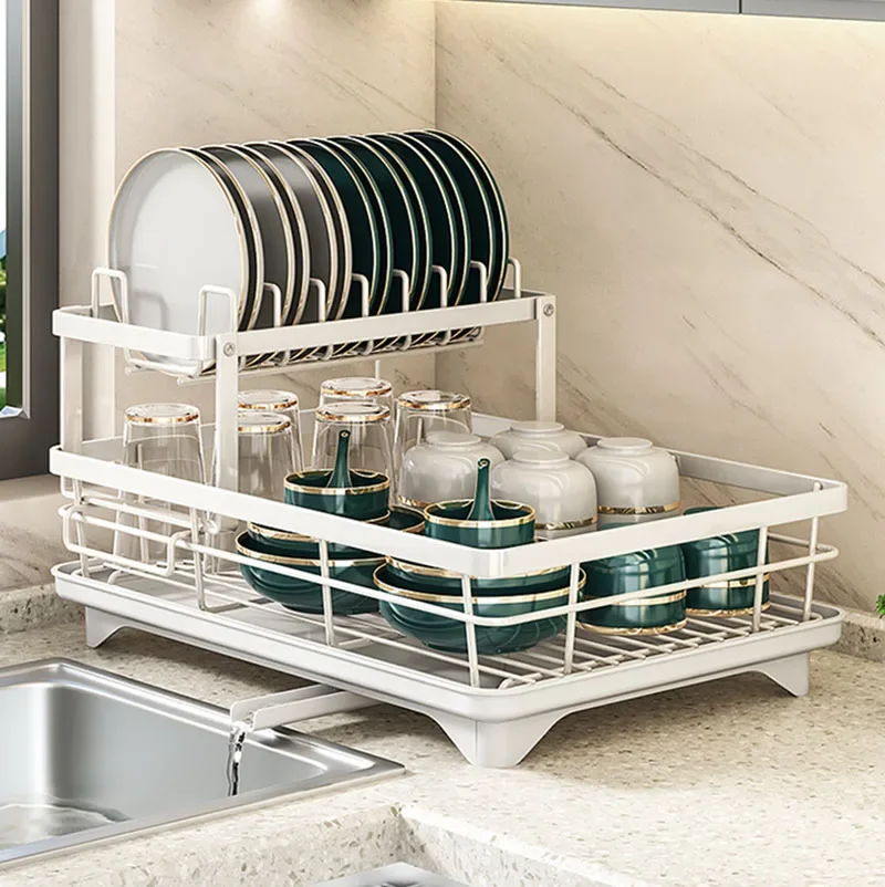 

Dish Drying Rack Kitchen Adjustable Carbon Steel 2 Tier Plates Organizer Dish Bowl Drainer Storage Rack Kitchen Utensils