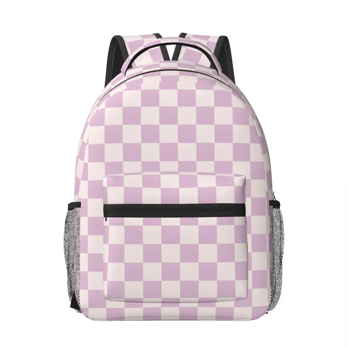 

Checkerboard Check Checked Pattern In Light Lilac Purple Pink Printed Lightweight Casual Schoolbag